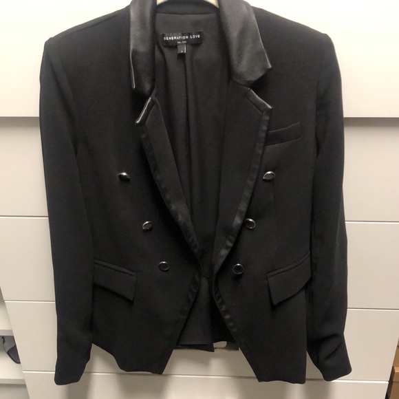 Generation, love, black blazer with vegan leather piping🖤 - Picture 3 of 11